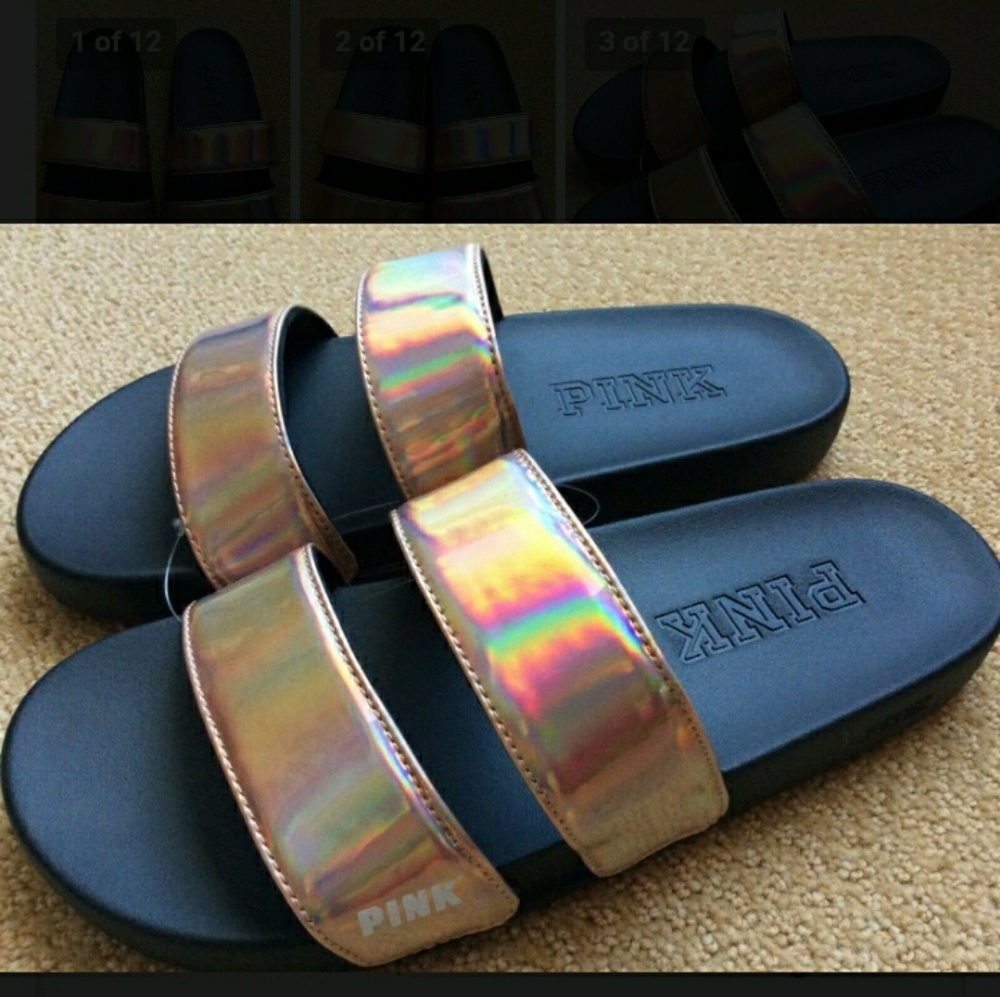 NWOT VS pink rose gold double strap slides